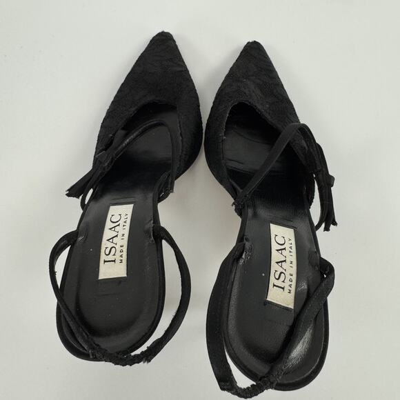 Isaac Mizrahi Black Lace Heels Sling Back Pointed Toe Women's Size 10 B Flat bow - Picture 5 of 12